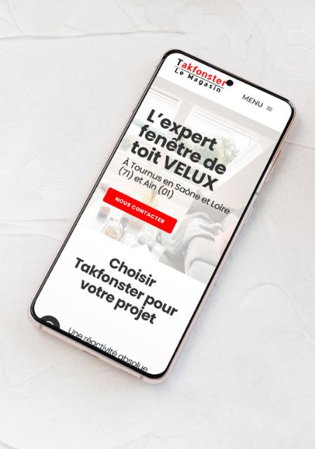 Mockup site Magasin Takfonster responsive sur téléphone